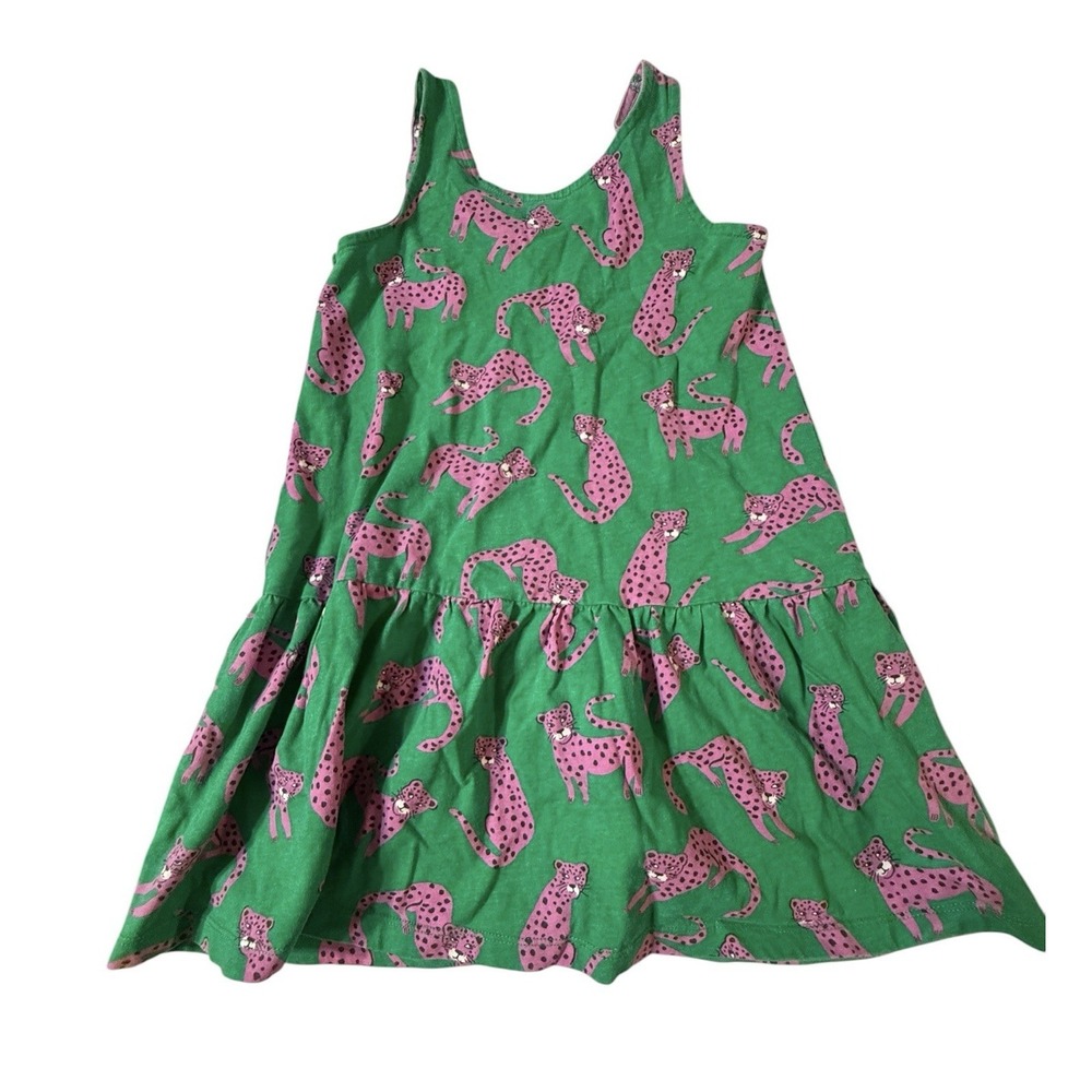 Mini Boden Girls Pink Cheetah Green Sleeveless Jersey Dress Size 6-7Y